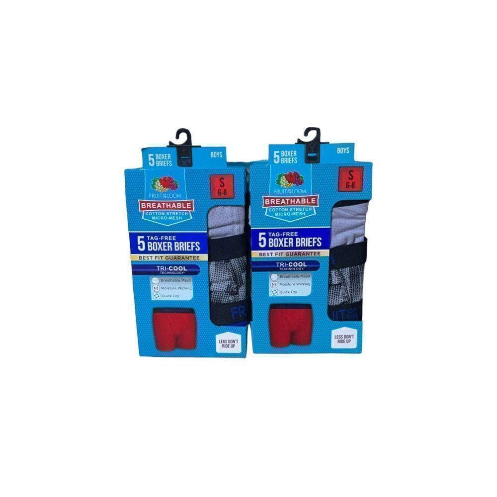 Fruit of the Loom Boxer Briefs Boys Size S (6-8) Cotton Mesh (2) 5 Packs